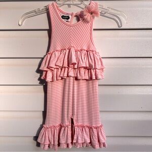 Mud pie | Mud pie sleeveless pink stripe ruffle romper | pink| size 9-12…